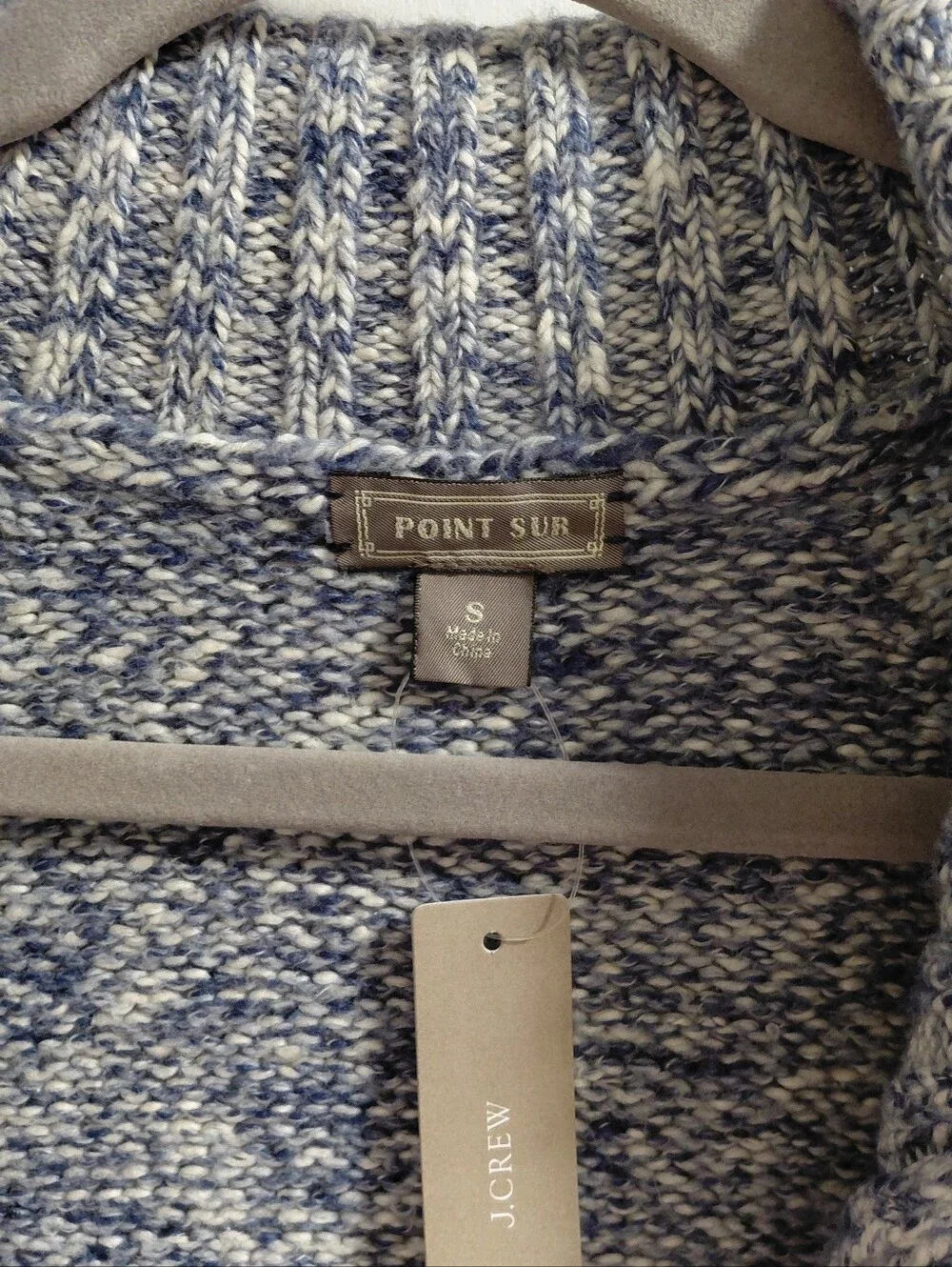 J. Crew Point Sur Blue & White Cable Knit Shawl-Collar Long Cardigan